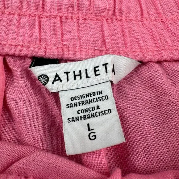 ATHLETA Retreat Linen High Rise Wide Leg Pants Women's L Pink Slit Draw String - Picture 6 of 16